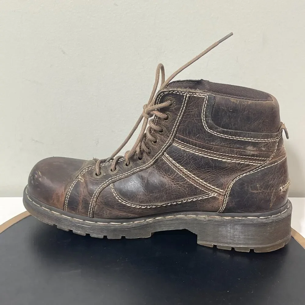 VTG Dr. Martens Boots Men 12 Brown Leather Work SOREN Chunky Combat Y2K‎